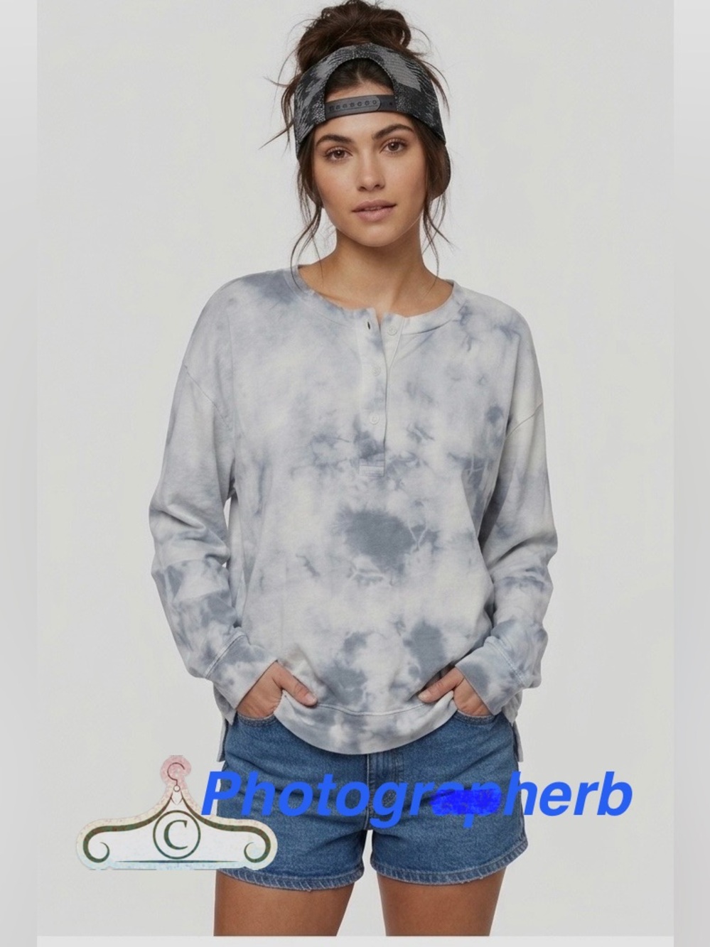 Anthropologie Lolo Henley Weight Organic Cotton Jersey Unisex Fit Blue